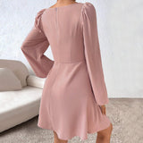 Women Dress Autumn and Winter Puff Sleeve Square Collar Dress