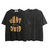 Men T Shirt Vintage Foam Printed Letters Casual Short Sleeve T-shirt