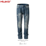 MIJKO Mens Vintage Pants Ragged Patch Unisex Jeans