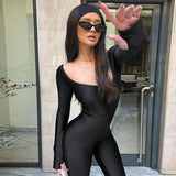 Women Jumpsuit Winter U-Collar Backless Long Sleeves Jumpsuit