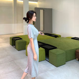 Women Dresses Short Sleeve Dress Crew Neck Casual Midi Dress