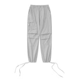 Men Sweatpants Pleated Tooling Straight-Leg Trousers Loose Casual Drawstring Ankle-Tied Wide Leg Track Pants