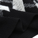 Women Sweater Knitwear Plaid Sweater Coat Top Retro Lapels Short Sweater