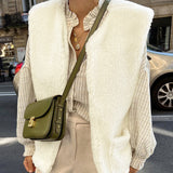Women Trench Coat Lamb Wool Vest Coat Winter Loose and Simple Casual Sleeveless Vest Top
