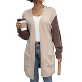 Women Knitted Sweater Fall Colorblock Sweater Coat