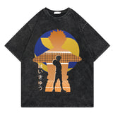 Washed retro T-shirt cartoon printed casual cotton short sleeves