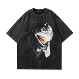 Men T Shirt Washed and Worn Retro Crew Neck Half Sleeve Tee