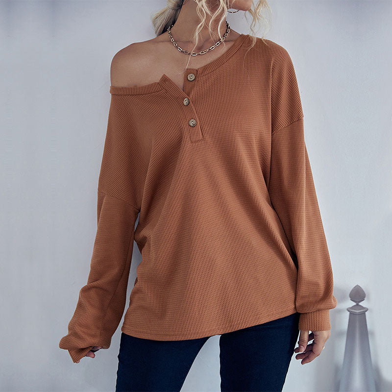 Women Knitted Sweater Autumn Leisure Solid Color Long Sleeve Sweater Thin