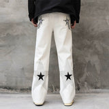 Men Sweatpants Five-Pointed Star Embroidered Slacks Loose Wide-Leg Pants Elastic Waist Mop Pants Trousers