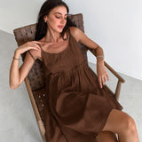 Women Dress Brown Dress Spring/Summer Loose A- line Skirt