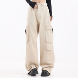 Men Sweatpants Cargo Straight-Leg Trousers Men's Zipper Pocket Loose Wide Leg Pants