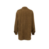 Women Trench Coat Corduroy Coat Autumn and Winter Long Sleeve Retro Long-Sleeved Fleece Sweater