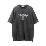 Men Vintage T-Shirt Rose Letter Print Washed and Worn Short Sleeve T-shirt