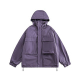 Unisex Winter Cotton Coat Three-Dimensional Pocket Decoration Hooded Cotton Jacket Retro Workwear Cotton-Padded Coat