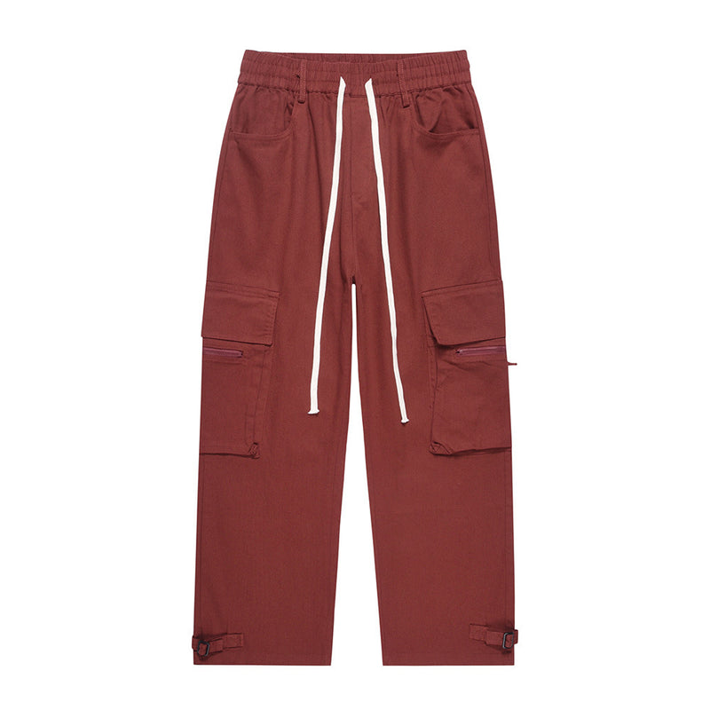 Men Sweatpants Multi-Pocket Loose Function Straight-Leg Wide-Leg Pants
