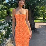 Women Dresses Spring Sexy Slim Fit Backless Strap Floral Dress