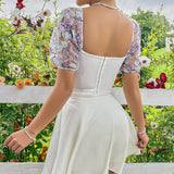Women Party Tops Sexy Backless Embroidered T-shirt Top