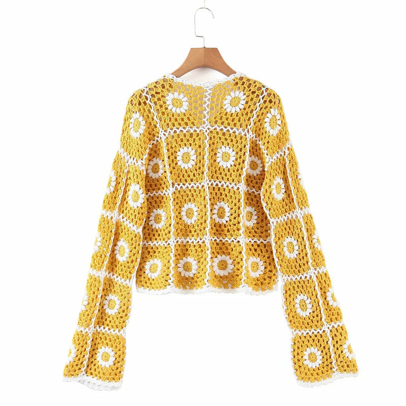Women Sweater Knit Wear Hollow-out Crocheted Knitted Cardigan Jacket