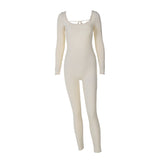 Women Jumpsuit Winter New Sexy Backless Lace up Slim Fit Long Sleeve Jumpsuit