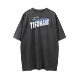 Men Vintage T-Shirt Racing Printed Washed and Worn Short Sleeve T-shirt