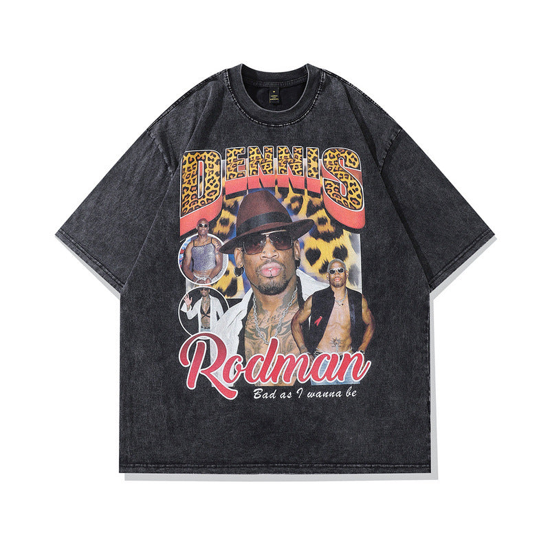 Men T Shirt Vintage Rodman Portrait Printing Short Sleeve T-shirt