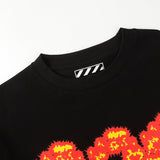 Denim Tears T Shirts Flame Wood Cotton Printed Loose Short Sleeve T-shirt