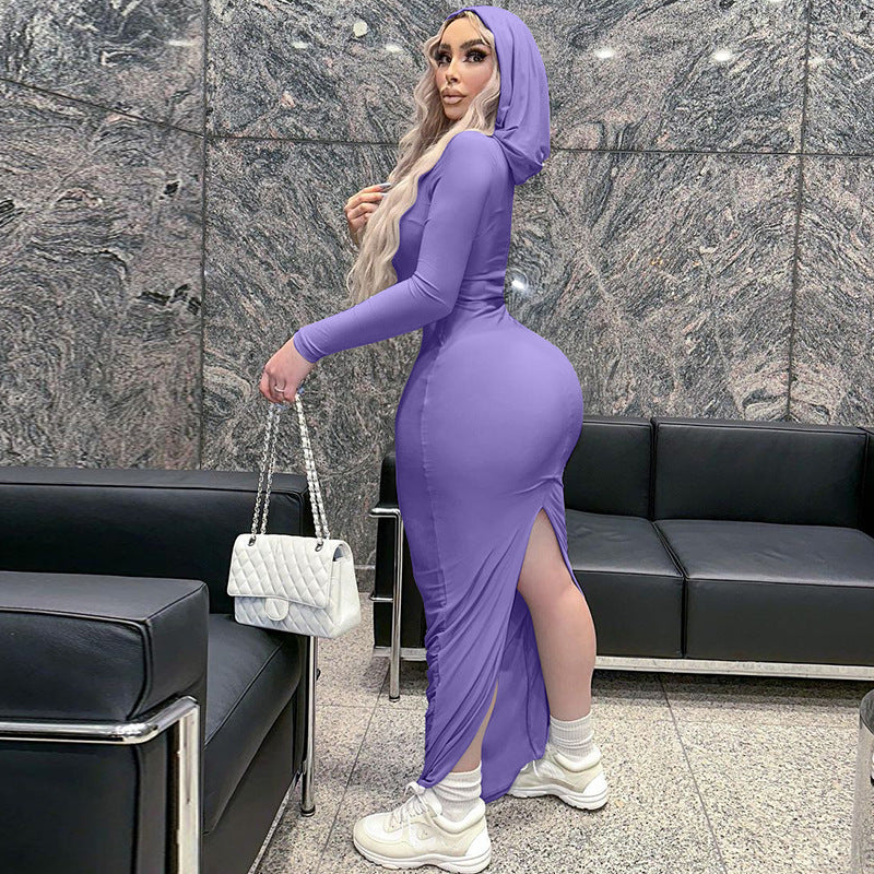 Women Dresses Summer Slim-Fit Hood Back Slit Dress