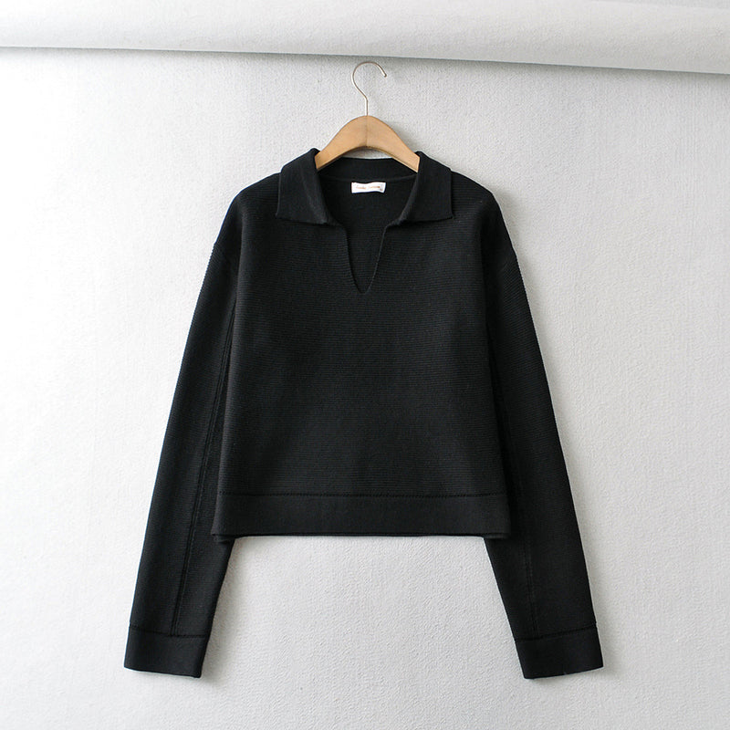 Women Sweater Knitwear Winter V-neck Solid Color Sweater Long Sleeve Short Pullover