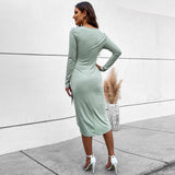 Women Dress Autumn and Winter Square Collar Sheath Long Sleeve Dress