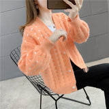 Women Knitwear Autumn and Winter V-neck Casual Sweater Loose Knitted Cardigan