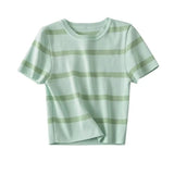 Women Sweater Knitwear Short Ice Silk Knitted Short Sleeve T-shirt