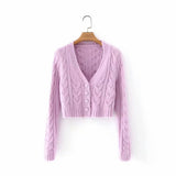 Women Sweater Knitwear V-neck Sexy Midriff-Baring Sweater Female Vintage Knitted Cardigan Short Top