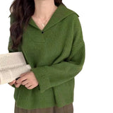 Women Knitwear Fall and Winter Lapels Solid Color Knitwear Loose Sweater