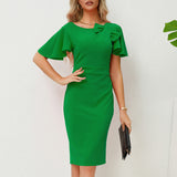 Women Date Dress Spring/Summer U Collar Ruffle Sleeve Dress
