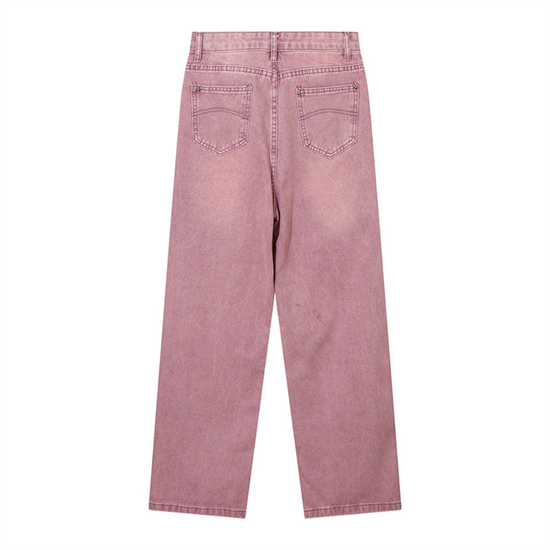 Women Pants Pink Straight Ripped Jeans for Women