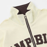 Women Jacket Letter Affixed Cloth Embroidered Turtleneck Multi-Color Coat