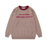 Unisex Sweater Autumn Striped Embroidery Stitching Sweater