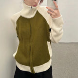 Women Knitwear Autumn and Winter Turtleneck Double Zipper Sweater Coat Knitted Cardigan