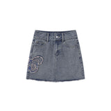 Women Skirt Patch Butterfly Embroidered Denim Skirt