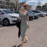 Women Dresses Square Collar Hip Skirt Long Skirt Split Dress