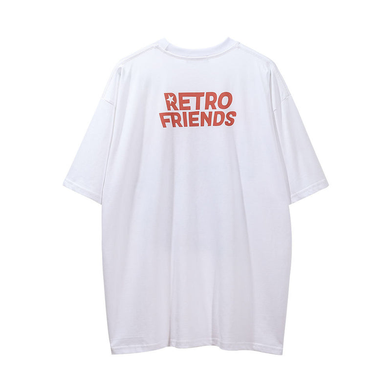 Men Vintage T-shirt Cartoon Fun Printed Short Sleeve T-shirt