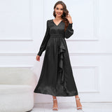 Women Date Dress Autumn and Winter V-neck Bubble Long Sleeve Dress