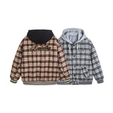 Unisex Winter Cotton Coat Winter Vintage Plaid Hooded Letters Baseball Uniform Jacket