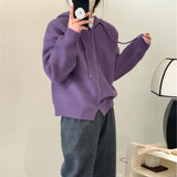 Women Knitted Cardigan Hooded Knit Cardigan Autumn Sweater Coat