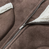 Unisex Winter Cotton Coat Suede Lapel Cotton-Padded Coat Vintage Pocket Decoration Warm-Keeping Cotton Clothing