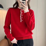 Women Knitwear Spring and Autumn round Neck Lace Knitted Sweater Loose Sweater