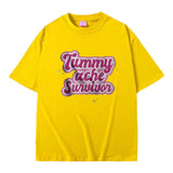 Tummy Ache Survivor Graphic Print T-shirt Male Meme Oversize