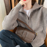 Women Knitted Cardigan Autumn Winter Retro Zipper Knitted Cardigan