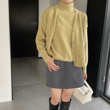 Women Knitted Two-Piece Set Turtleneck Vest Cardigan Knitted Two-Piece X3050