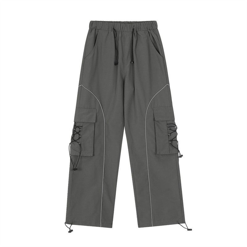 Men Sweatpants Multi-Pocket Cargo Pants Men's Casual Loose Wide-Leg Straight Trousers